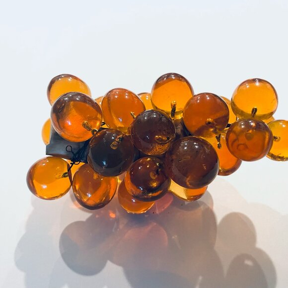 Mid Century Modern Golden Amber Lucite Grape Cluster On Drift Wood Sculpture - Picture 7 of 9